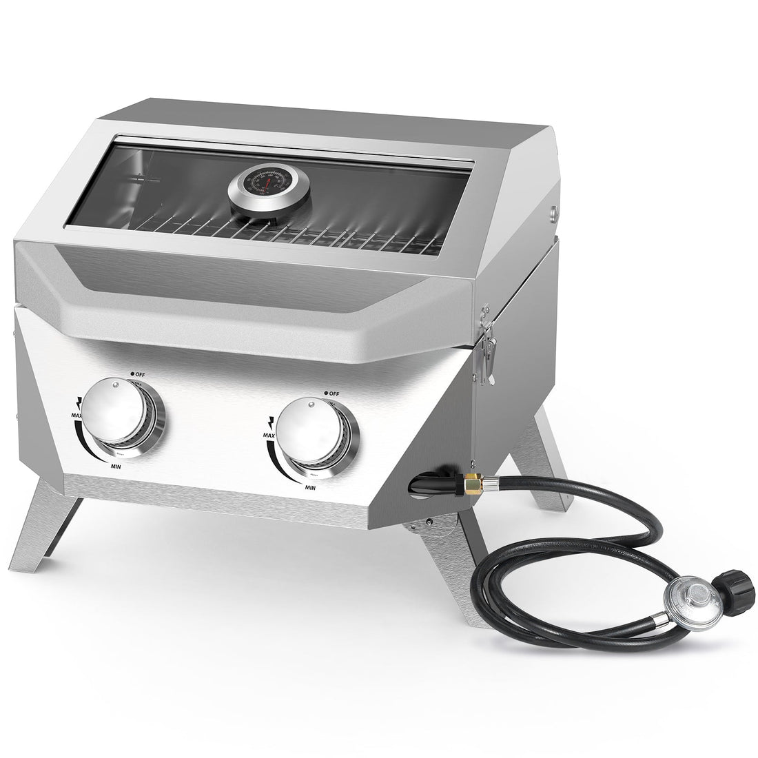 BESTFIRE 2-Burner Tabletop Gas Grill with Viewing Glass Lid: No More "Blind Grilling" Outdoors