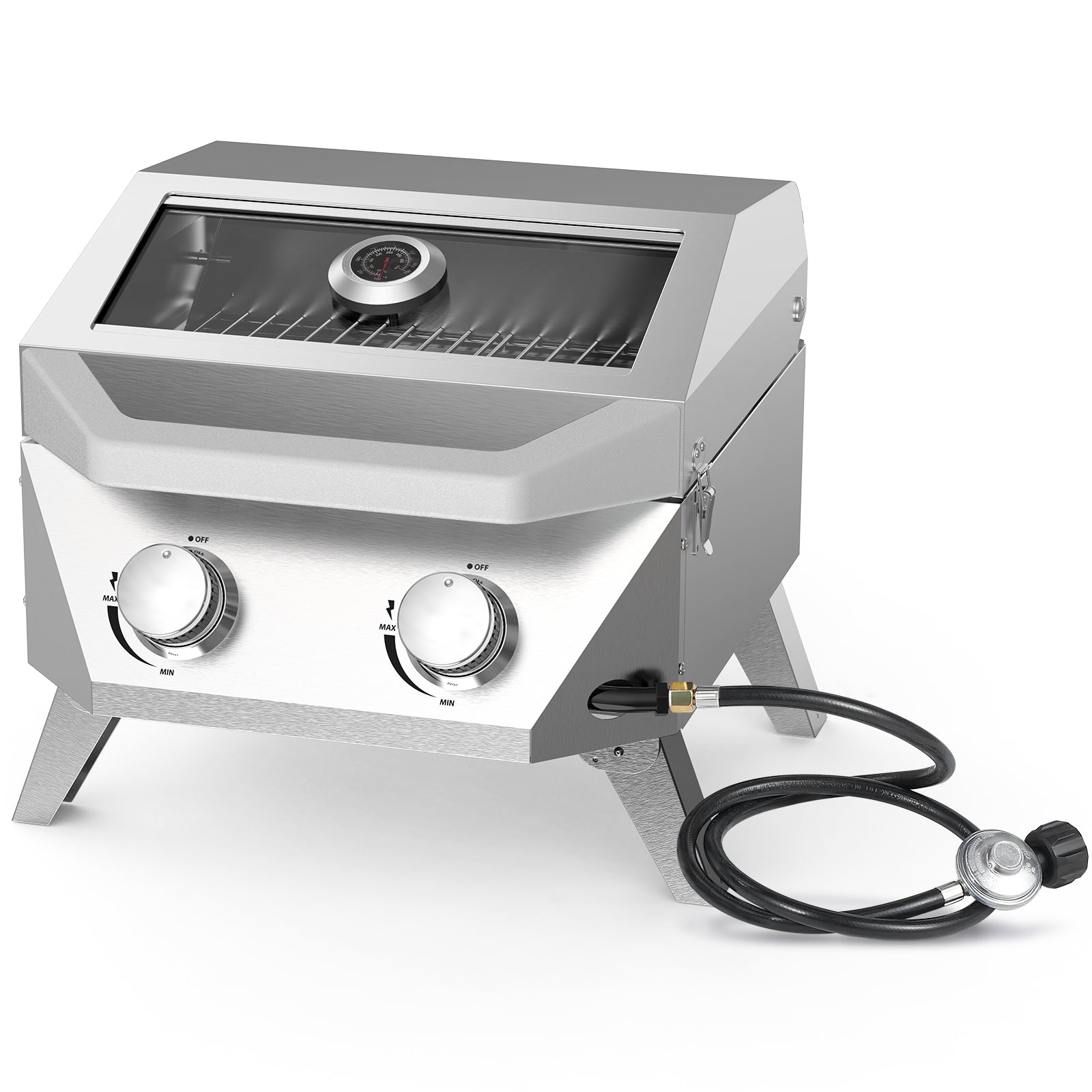 BESTFIRE 2-Burner Tabletop Gas Grill with Viewing Glass Lid: No More "Blind Grilling" Outdoors