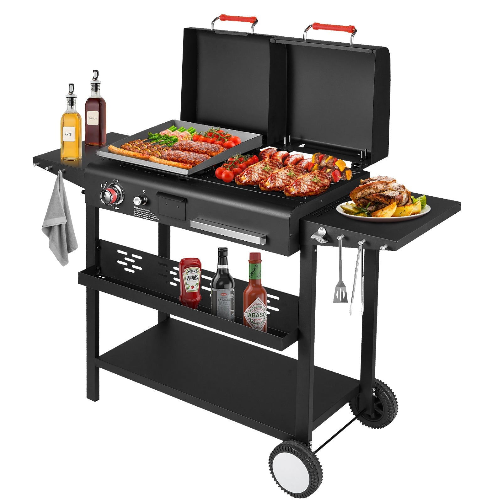BESTFIRE Dual Fuel Grill: Propane on the Left, Charcoal on the Right — Two Cooking Souls in One Grill