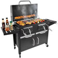 Bestfire Extra Large Charcoal BBQ Grill with Oversized Cooking Space, Dual Charcoal Trays, Enamel Grates & Chrome Warming Rack, Outdoor Barbecue Smoker with 4 Wheels & Side Tables