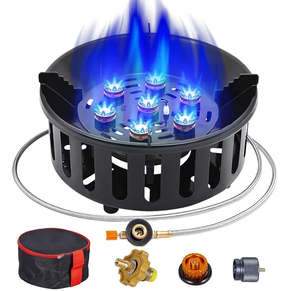 Bestfire 72000 BTU Propane Gas Stove, Windproof Outdoor Camping Stove with Piezo Ignition, Hose, 3 Gas Adapters and Carrying Bag
