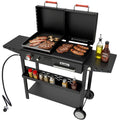 BESTFIRE 5 Burner Propane Gas Grill and Griddle Combo, 29,000 BTU Outdoor Flat Top Grill with Porcelain Enameled Grates, Warming Rack, Side Table and Wheels for Patio and Backyard