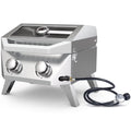 BESTFIRE Tabletop Gas Grill with 2 Burners & Viewing Glass Lid, 20,000 BTU Stainless Steel Portable BBQ Grill with Thermometer, Push-Button Ignition for Outdoor Patio, Camping, RV, Tailgating