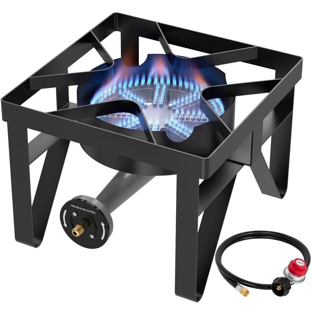 BESTFIRE 200,000 BTU Propane Burner, High Pressure Outdoor Gas Stove with 0-20 PSI Regulator & Hose, Portable Cooker for Turkey Fryer, Wok & Camping