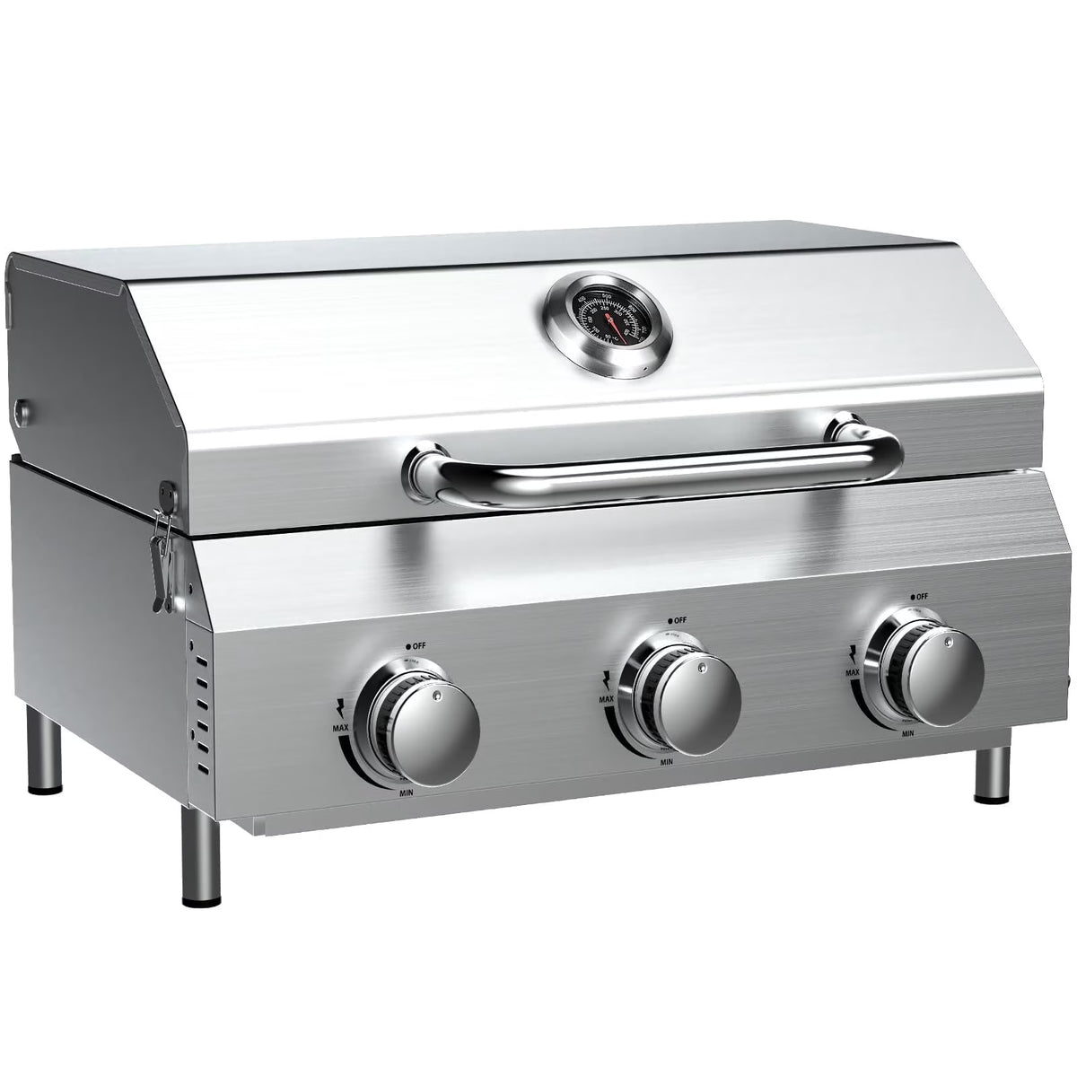 Bestfire 3-Burner Tabletop Gas Grill, 30,000 BTU Portable Propane Grill with Heavy-Duty Thickened Grates & Stainless Steel Knobs, Compact Design&Detachable Legs for Camping, RV, Backyard BBQ