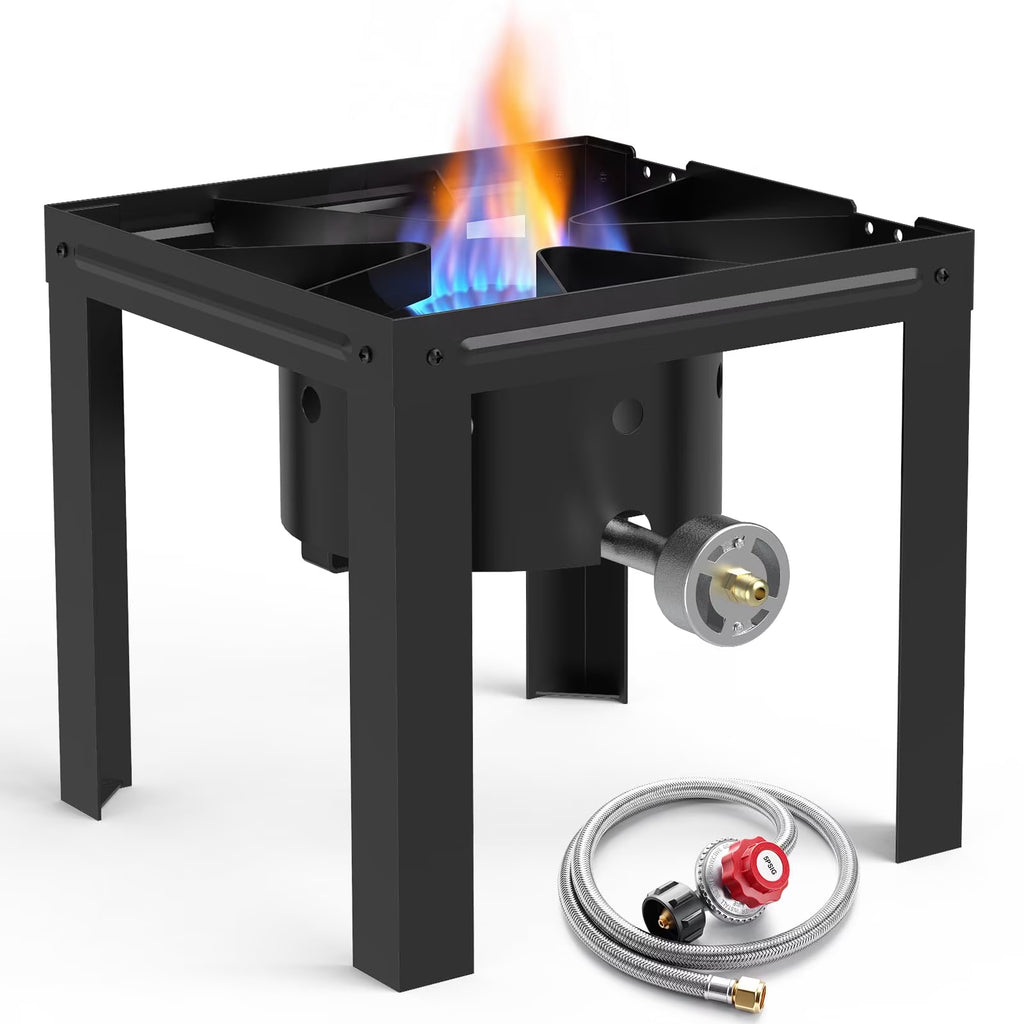 BESTFIRE 80,000 BTU Propane Burner, Single Burner Outdoor Gas Stove with 5 PSI Regulator, Portable Propane Cooker for Turkey Fryer, Seafood Boil, Camping & Backyard Cooking