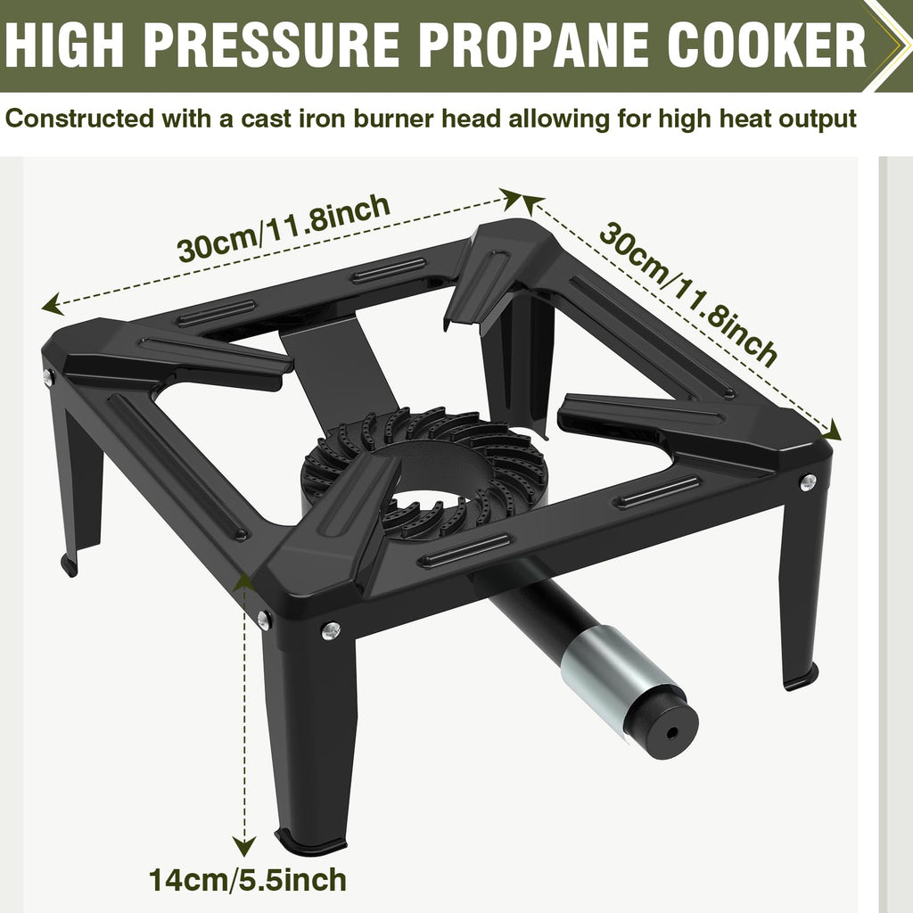 BESTFIRE Portable Single Burner Propane Stove, Heavy Duty Cast Iron Outdoor Gas Cooker with Adjustable Regulator, 4 ft Hose and Water Storage Bag for Camping, Seafood Boil and Backyard Cooking