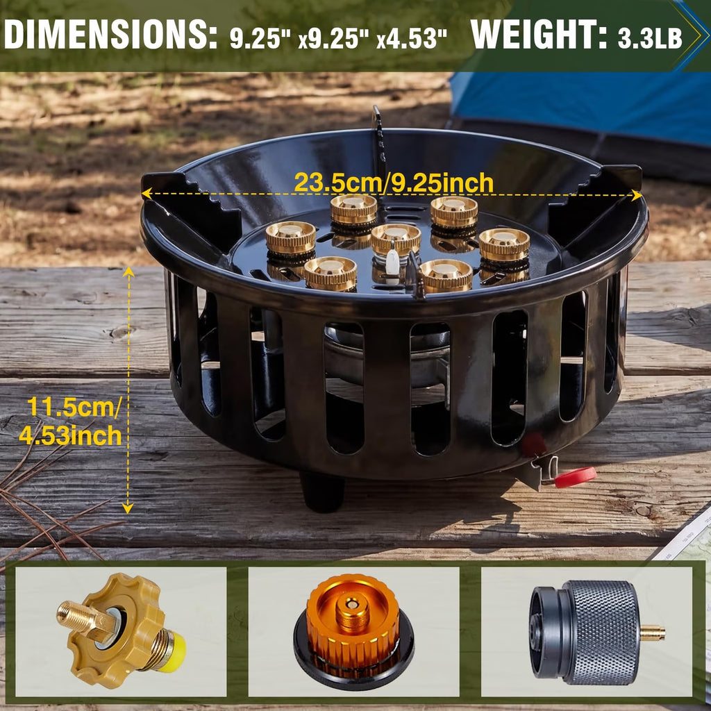 Bestfire 72000 BTU Propane Gas Stove, Windproof Outdoor Camping Stove with Piezo Ignition, Hose, 3 Gas Adapters and Carrying Bag