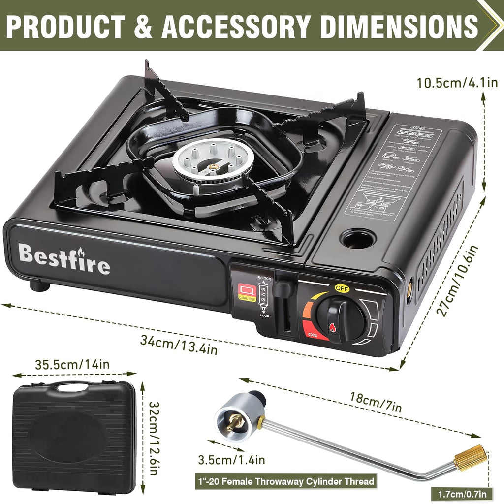 Bestfire 10000 BTU Dual Fuel Camping Stove, Portable Butane and Propane Gas Stove with Adapter and Hard Case for Outdoor Cooking, Tailgating and Emergencies
