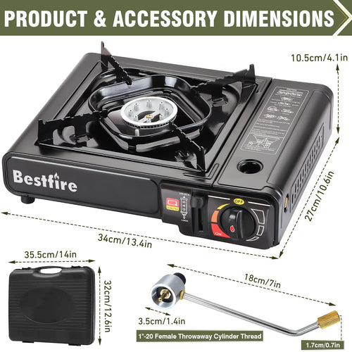 Bestfire 10000 BTU Dual Fuel Camping Stove, Portable Butane and Propane Gas Stove with Adapter and Hard Case for Outdoor Cooking, Tailgating and Emergencies