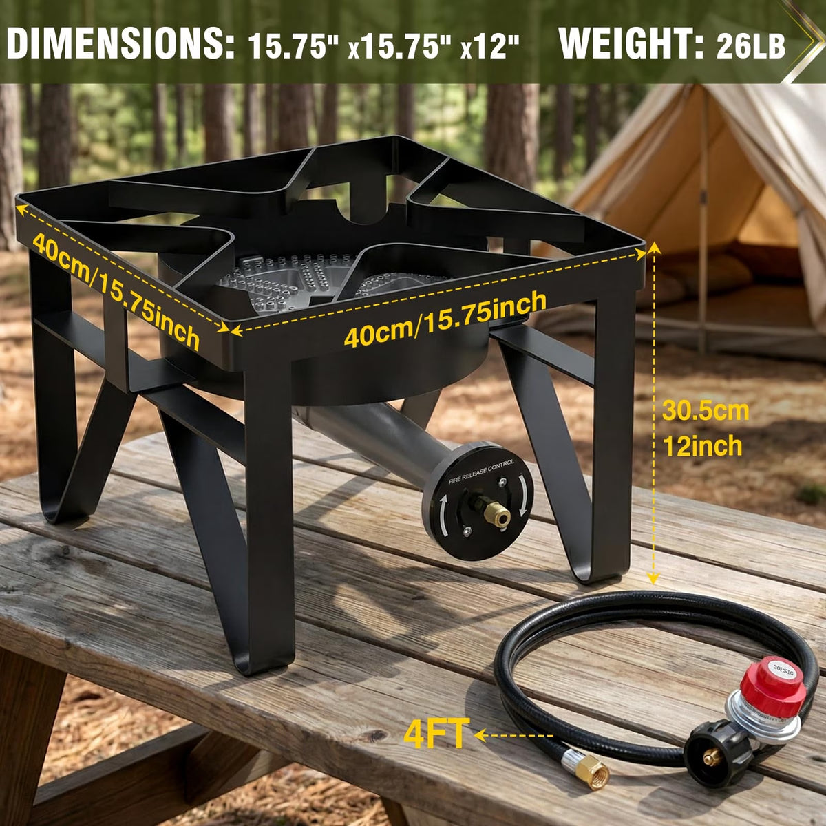BESTFIRE 200,000 BTU Propane Burner, High Pressure Outdoor Gas Stove with 0-20 PSI Regulator & Hose, Portable Cooker for Turkey Fryer, Wok & Camping