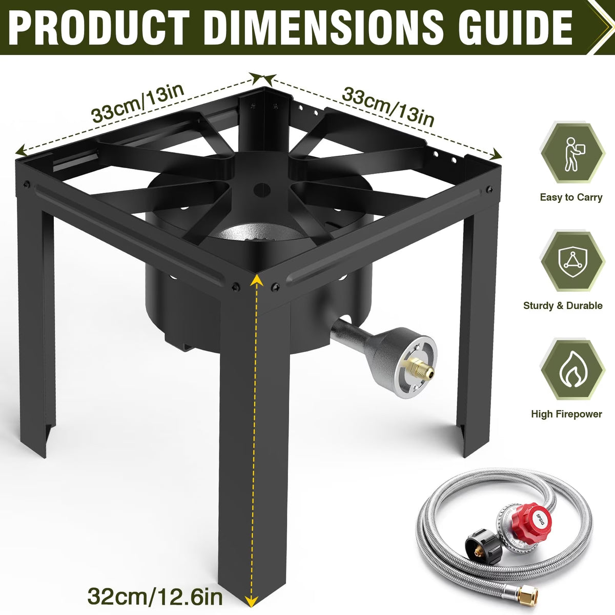 BESTFIRE 80,000 BTU Propane Burner, Single Burner Outdoor Gas Stove with 5 PSI Regulator, Portable Propane Cooker for Turkey Fryer, Seafood Boil, Camping & Backyard Cooking