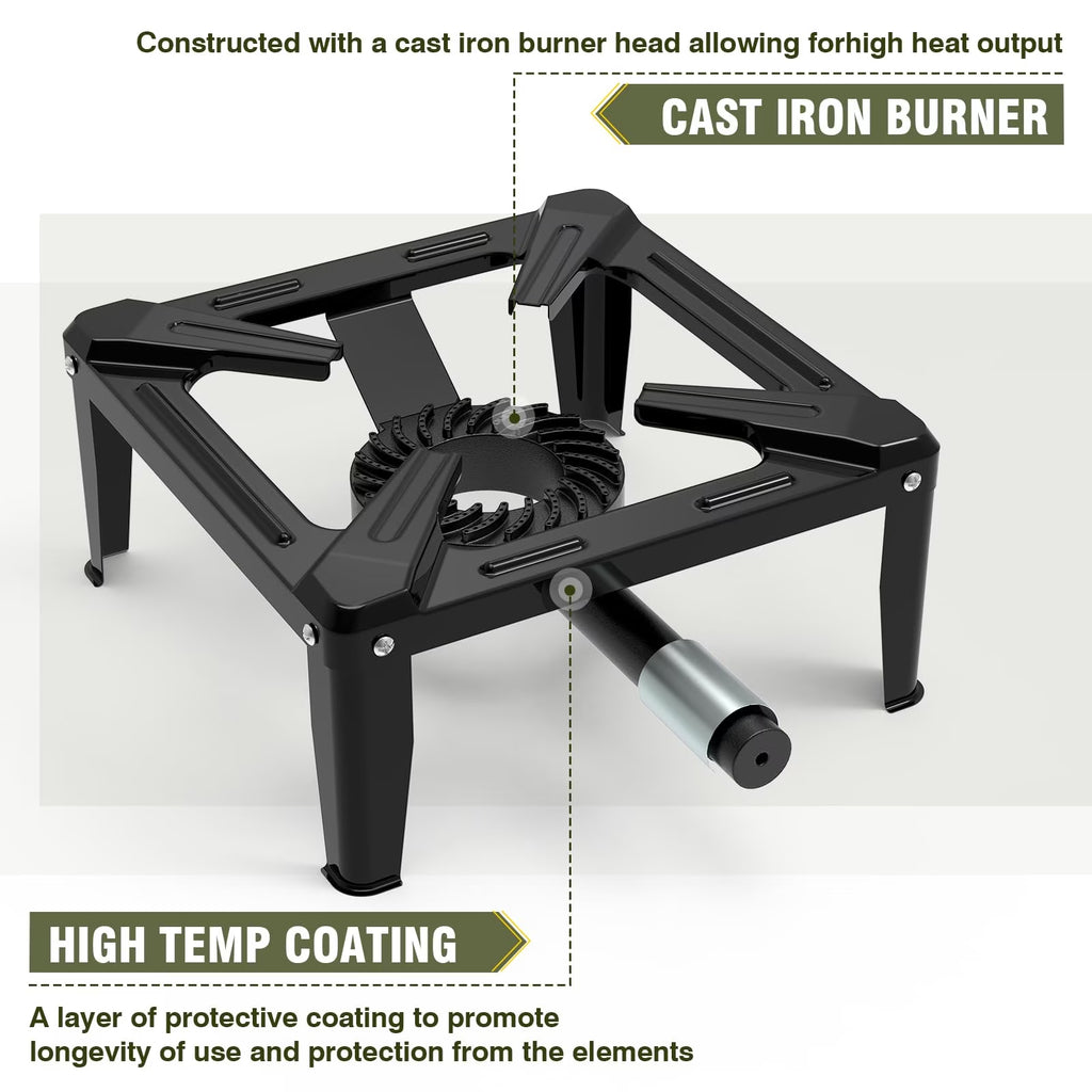 BESTFIRE Portable Single Burner Propane Stove, Heavy Duty Cast Iron Outdoor Gas Cooker with Adjustable Regulator, 4 ft Hose and Water Storage Bag for Camping, Seafood Boil and Backyard Cooking