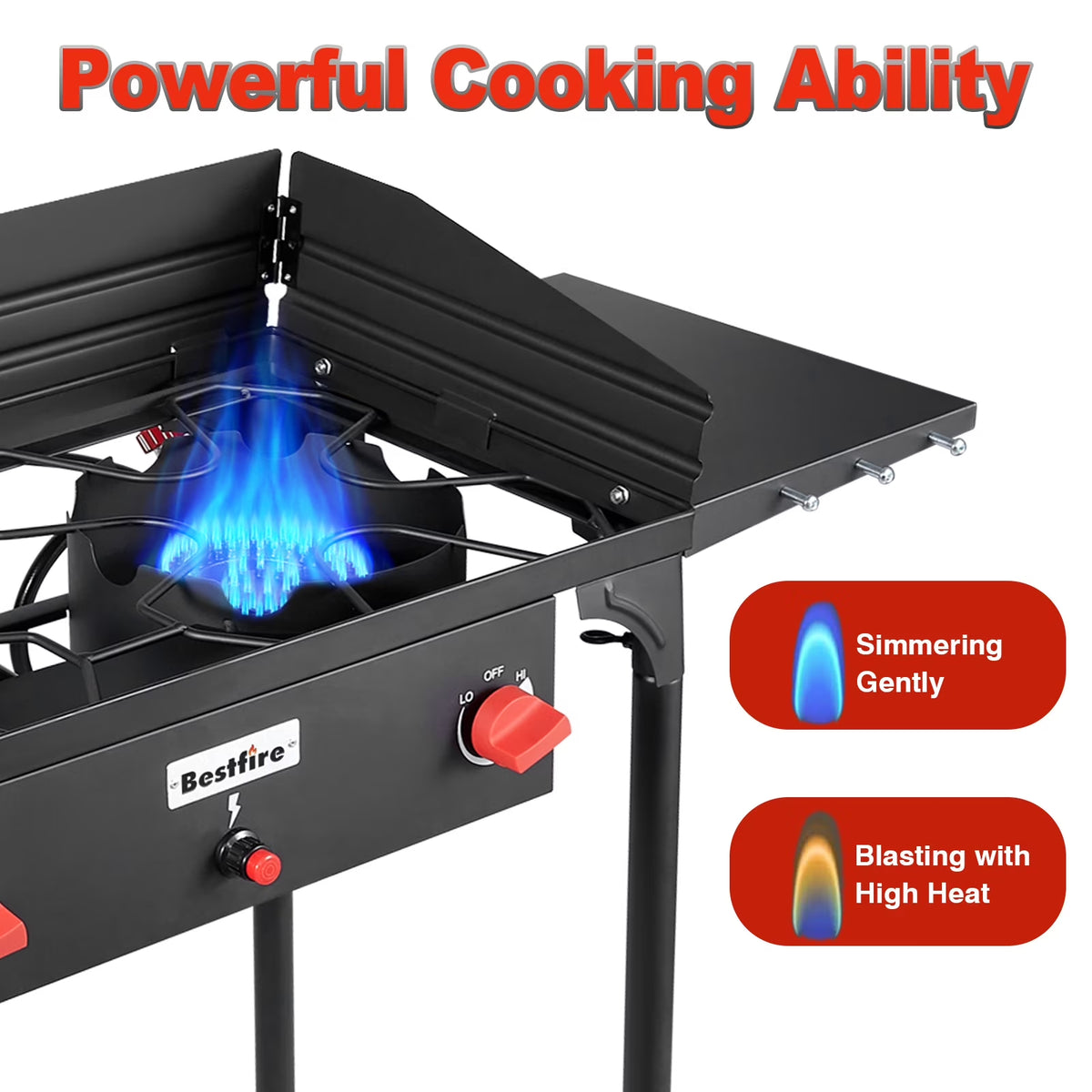 Bestfire 2 Burner Gas Stove, Propane Camping Stove with Side Shelves & Windpanel, 150,000 BTU Propane Burners for Outdoor Cooking, Camping & BBQ Cookouts