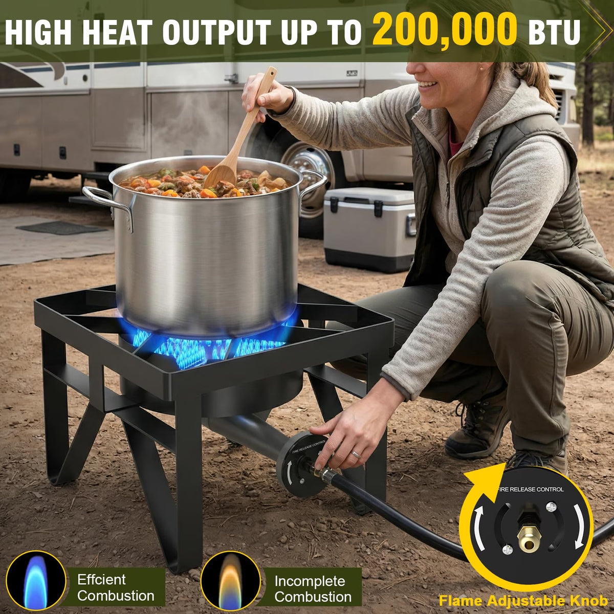 BESTFIRE 200,000 BTU Propane Burner, High Pressure Outdoor Gas Stove with 0-20 PSI Regulator & Hose, Portable Cooker for Turkey Fryer, Wok & Camping