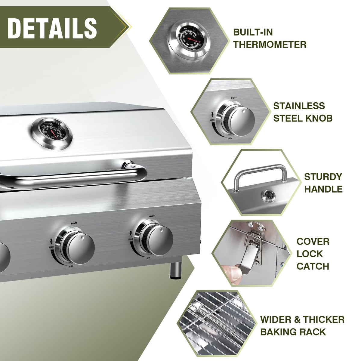 Bestfire 3-Burner Tabletop Gas Grill, 30,000 BTU Portable Propane Grill with Heavy-Duty Thickened Grates & Stainless Steel Knobs, Compact Design&Detachable Legs for Camping, RV, Backyard BBQ