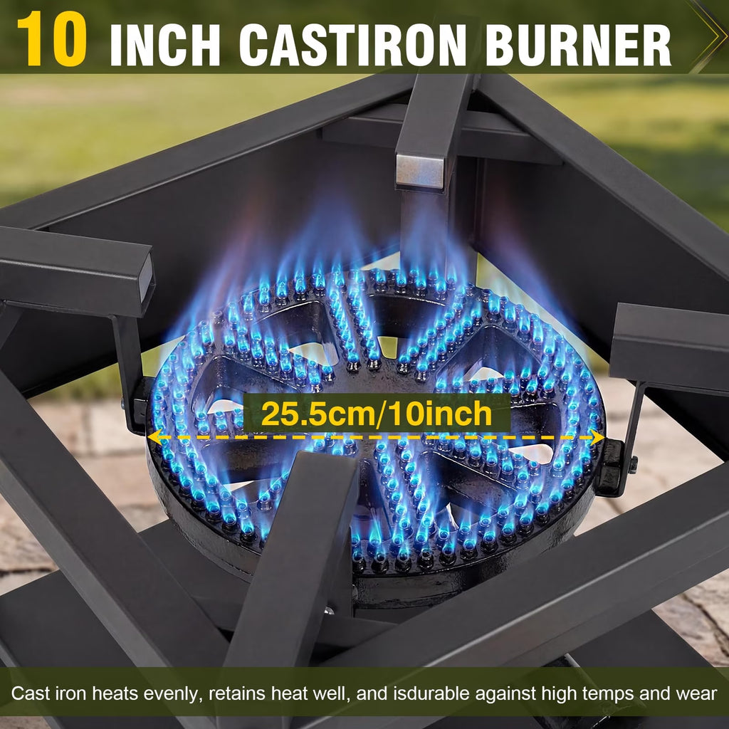 BESTFIRE 260,000 BTU Outdoor Propane Burner, High Pressure Single Burner Cooker with Adjustable Regulator & Steel Braided Hose for Turkey Fryer, Seafood Boil and Camping