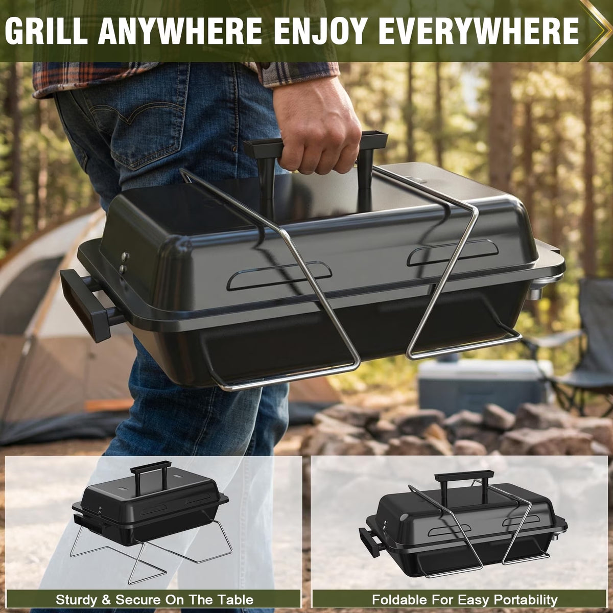 BESTFIRE Portable Propane Gas Grill with Upgraded 2-in-1 Valve, Foldable Legs, Adjustable Regulator & Porcelain Grates, Outdoor BBQ Grill for Camping
