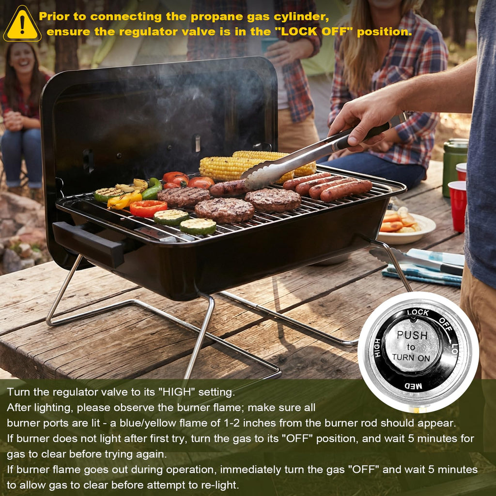 BESTFIRE Portable Propane Gas Grill with Upgraded 2-in-1 Valve, Foldable Legs, Adjustable Regulator & Porcelain Grates, Outdoor BBQ Grill for Camping