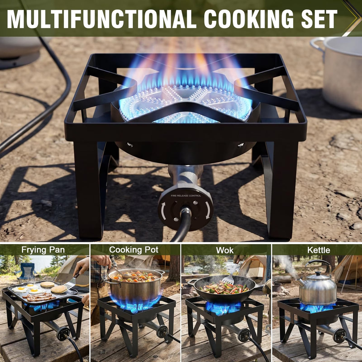 BESTFIRE 200,000 BTU Propane Burner, High Pressure Outdoor Gas Stove with 0-20 PSI Regulator & Hose, Portable Cooker for Turkey Fryer, Wok & Camping