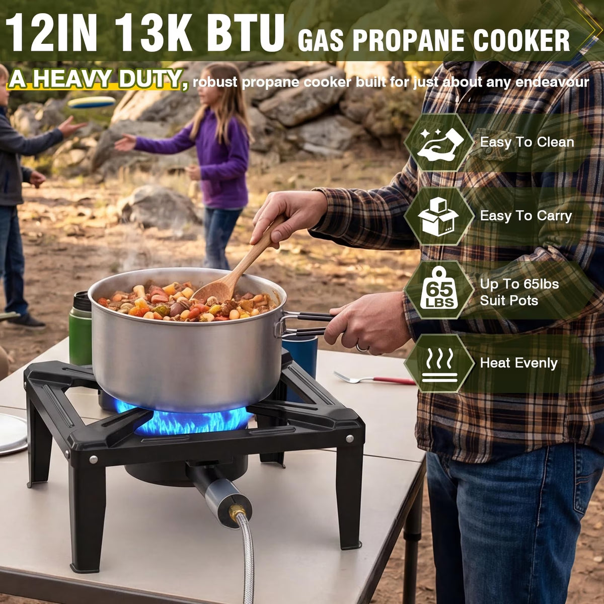 BESTFIRE Portable Single Burner Propane Stove, Heavy Duty Cast Iron Outdoor Gas Cooker with Adjustable Regulator, 4 ft Hose and Water Storage Bag for Camping, Seafood Boil and Backyard Cooking