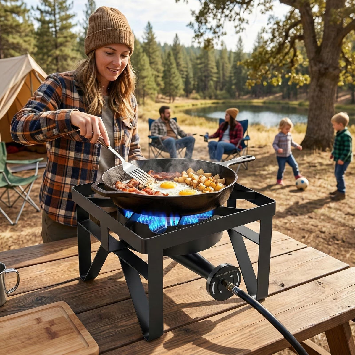 BESTFIRE 200,000 BTU Propane Burner, High Pressure Outdoor Gas Stove with 0-20 PSI Regulator & Hose, Portable Cooker for Turkey Fryer, Wok & Camping