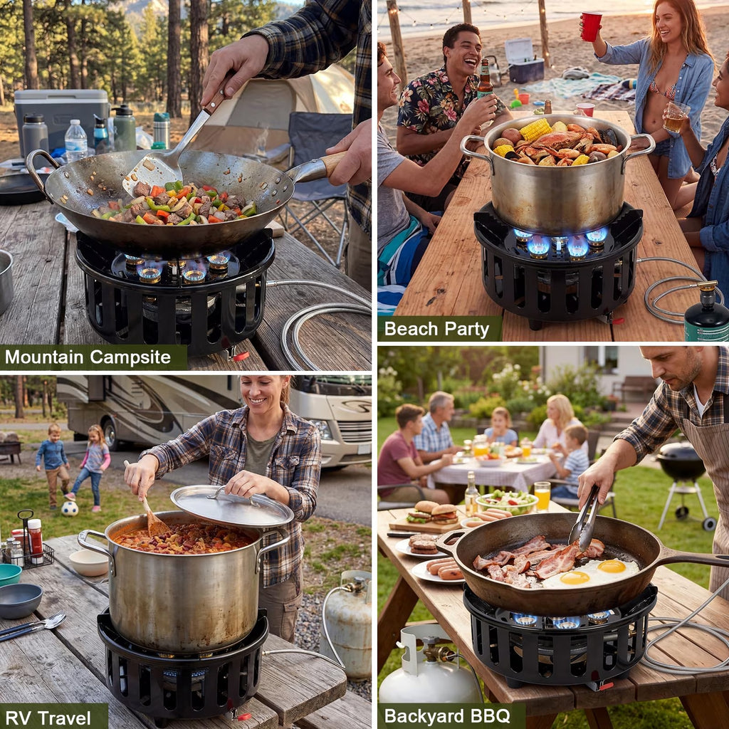 Bestfire 72000 BTU Propane Gas Stove, Windproof Outdoor Camping Stove with Piezo Ignition, Hose, 3 Gas Adapters and Carrying Bag