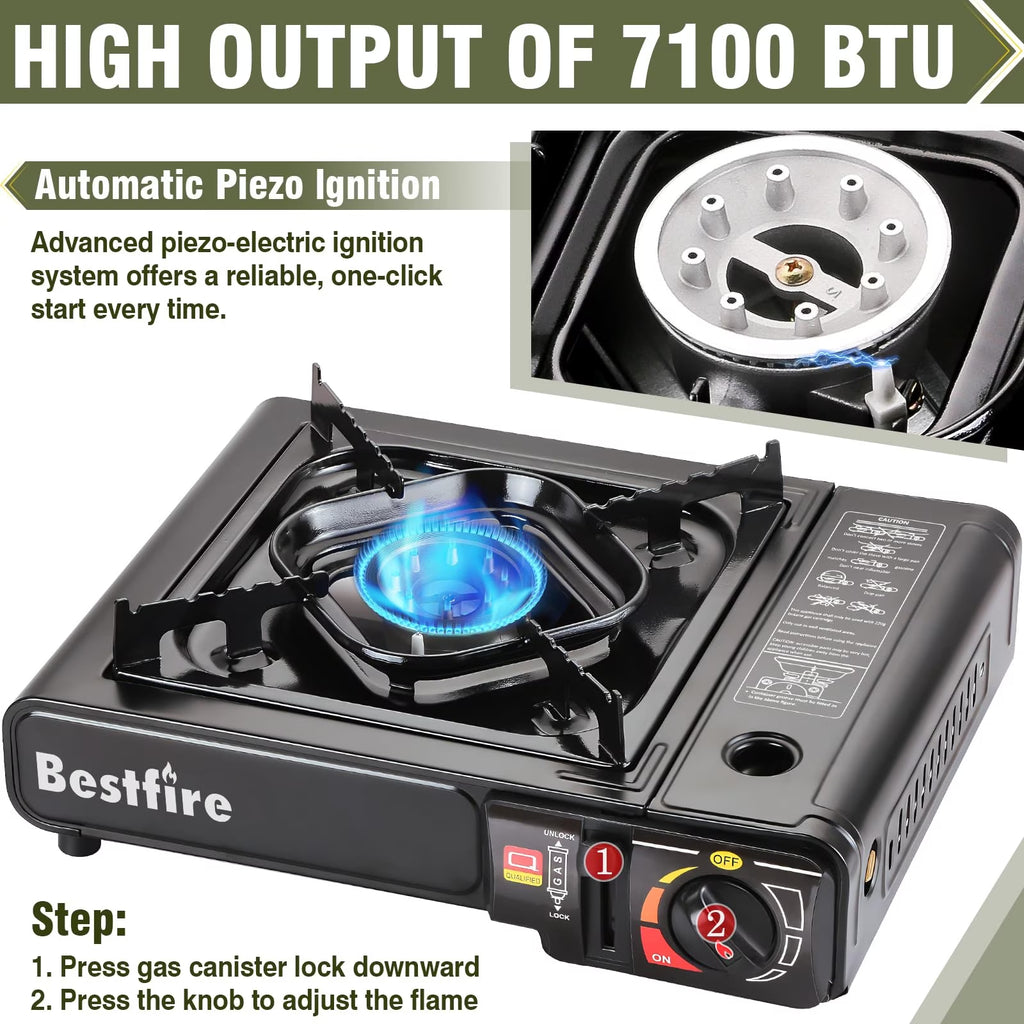Bestfire 10000 BTU Dual Fuel Camping Stove, Portable Butane and Propane Gas Stove with Adapter and Hard Case for Outdoor Cooking, Tailgating and Emergencies