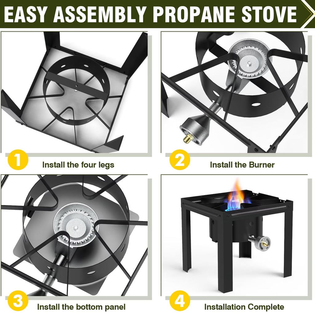 BESTFIRE 80,000 BTU Propane Burner, Single Burner Outdoor Gas Stove with 5 PSI Regulator, Portable Propane Cooker for Turkey Fryer, Seafood Boil, Camping & Backyard Cooking