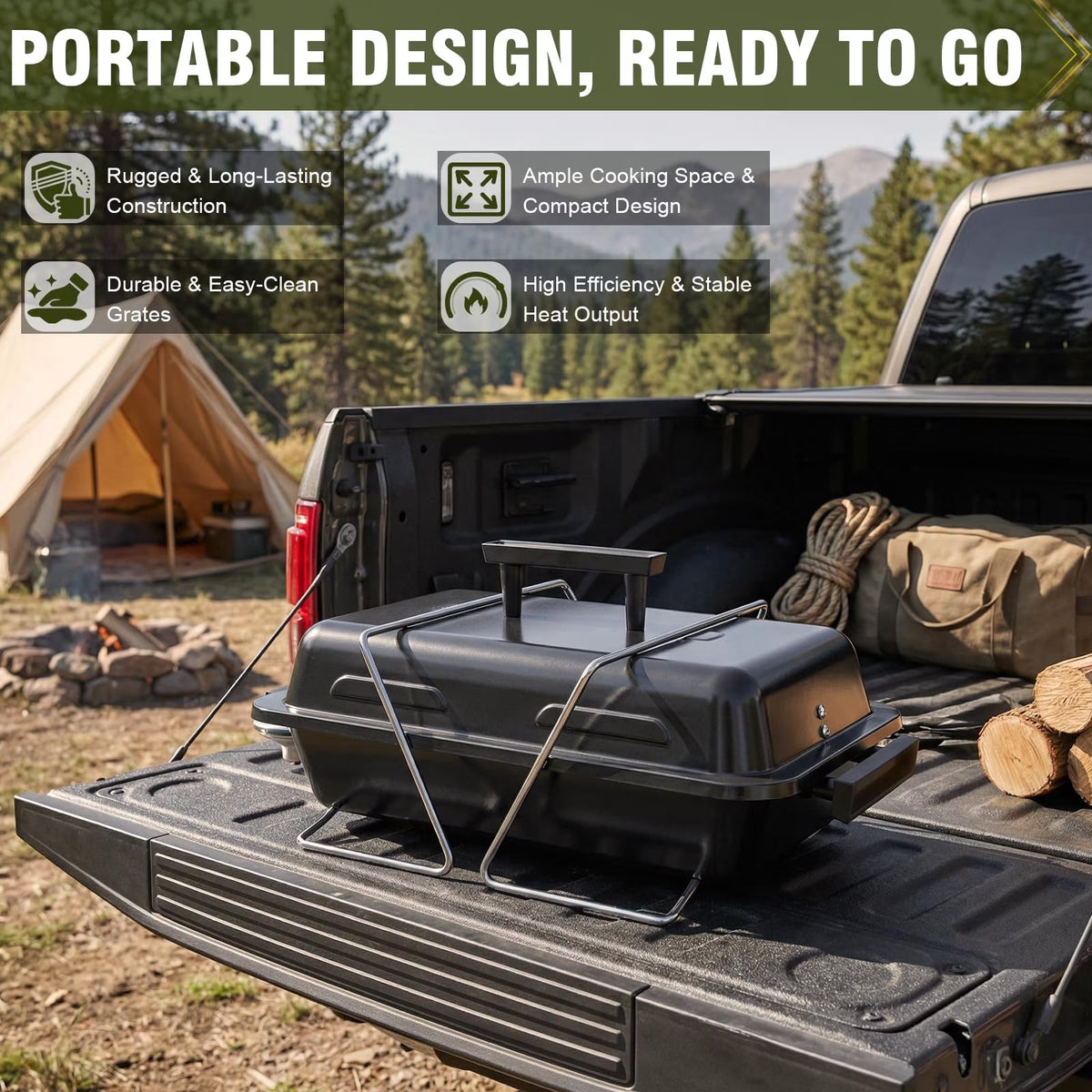 BESTFIRE Portable Propane Gas Grill with Upgraded 2-in-1 Valve, Foldable Legs, Adjustable Regulator & Porcelain Grates, Outdoor BBQ Grill for Camping