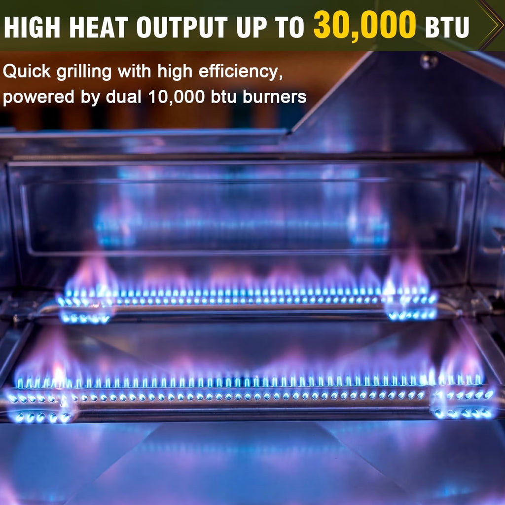 BESTFIRE 3-Burner Portable Propane Gas Grill, 30,000 BTU Tabletop BBQ Grill with Dual Connections, Stainless Steel Grates for Camping, RV