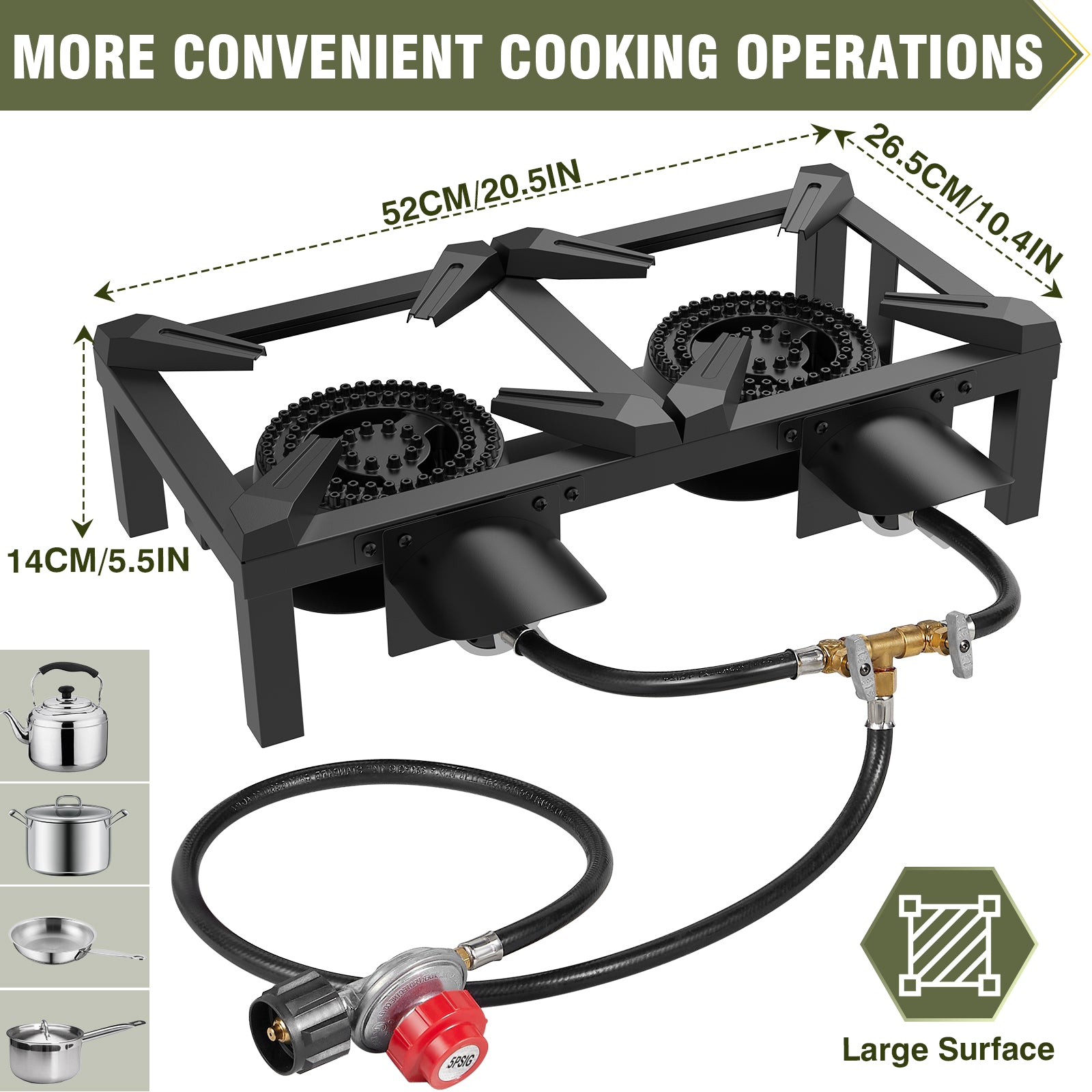 BESTFIRE Double Burner Propane Camping Stove with Independent Control Valves & 5PSI Hose - Heavy Duty Portable Outdoor Cooker for BBQ, Tailgating, and Camping