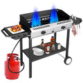 2 Burner Propane Stove Outdoor Camping Gas Stoves 150,000 BTU Auto Ignition with Regulator and Side Shelves Perfect for Patio Home Cooking and Frying