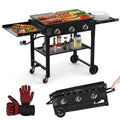 Foldable Flat Top Grill, Outdoor Griddle-3 Burner Propane Griddle with Two Foldable Shelves,36" Flat Grills Outdoor-45,000 BTU Gas Grill for BBQ& Outdoor Cooking,Black