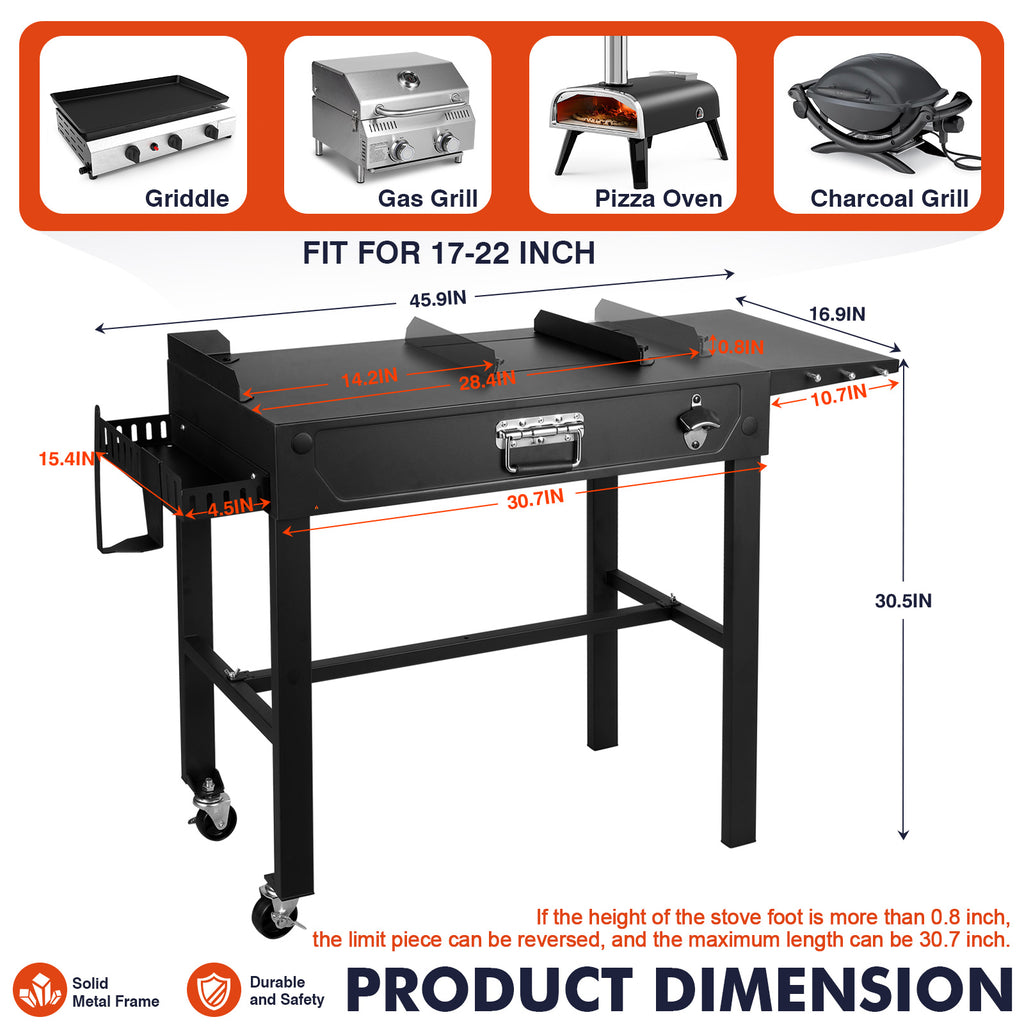 BESTFIRE Grill Table for Blackstone Griddle 14-28", Foldable Grill Cart with Wheels, Portable Outdoor Grill Prep Table, Folding Camping Grill Side Table for BBQ, Tailgating & Backyard Cooking | with Wheels, Portable for BBQ, Tailgating & Backyard Cooking