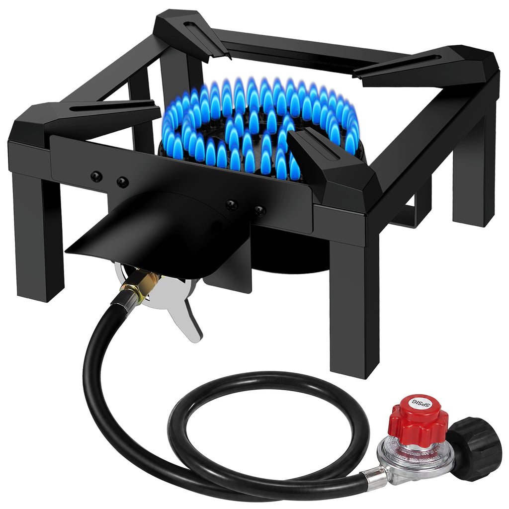 Bestfire Propane Burner,100K BTUs High Pressure Single Propane Stove with 4.1ft Adjustable Hose with Regulator,Gas Stove for Outdoor Cooking, Turkey Fry, Seafood Boil