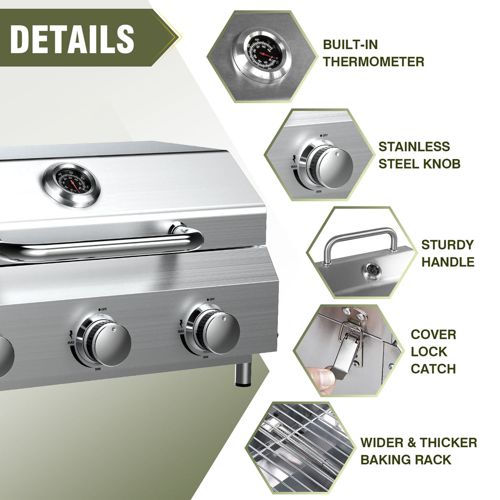 Bestfire 3-Burner Tabletop Gas Grill, 30,000 BTU Portable Propane Grill, Heavy-Duty Thickened Stainless Steel Grates, Stainless Steel Knobs, Compact & Detachable Legs for Camping, RV&BBQ
