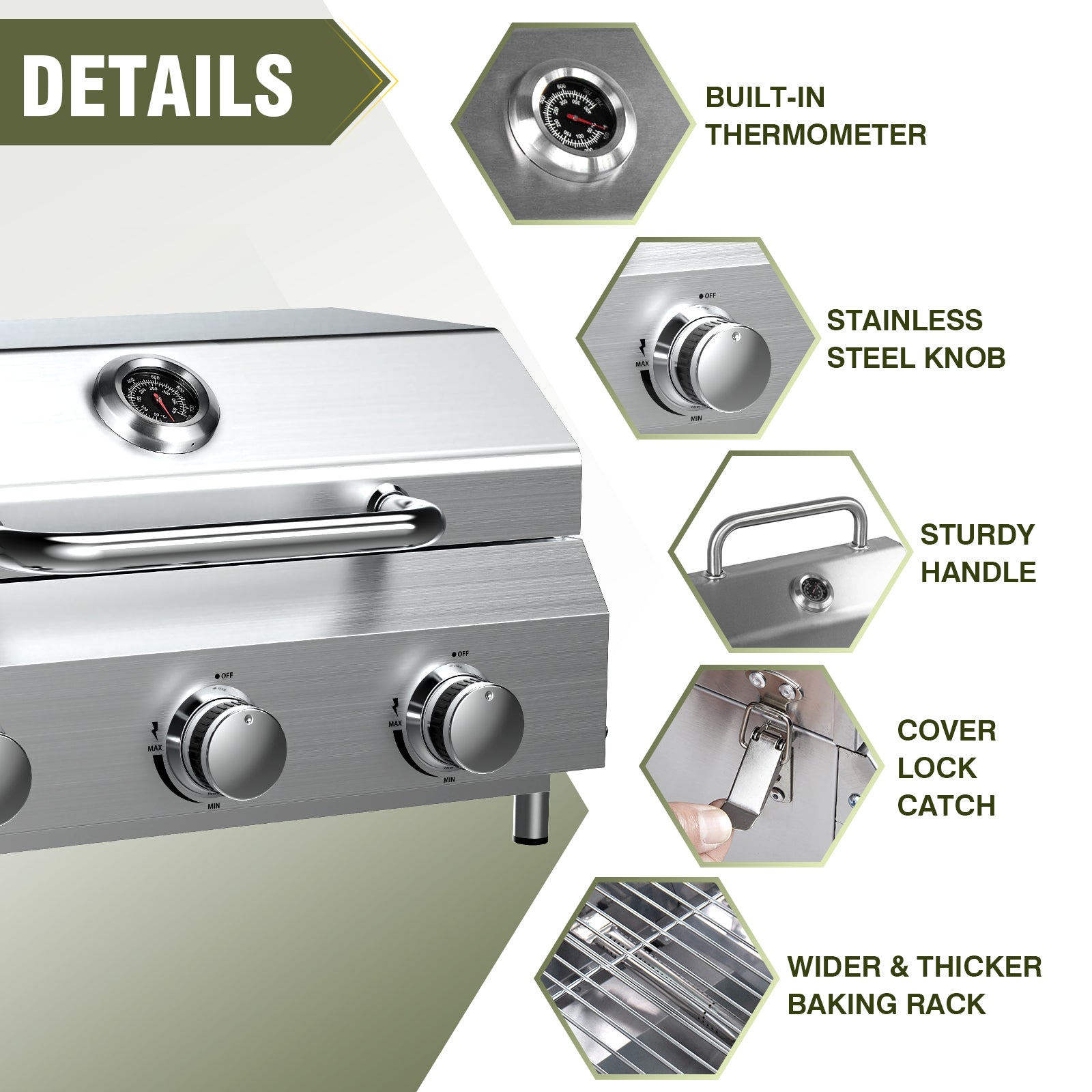 Bestfire 3-Burner Tabletop Gas Grill, 30,000 BTU Portable Propane Grill, Heavy-Duty Thickened Stainless Steel Grates, Stainless Steel Knobs, Compact & Detachable Legs for Camping, RV&BBQ