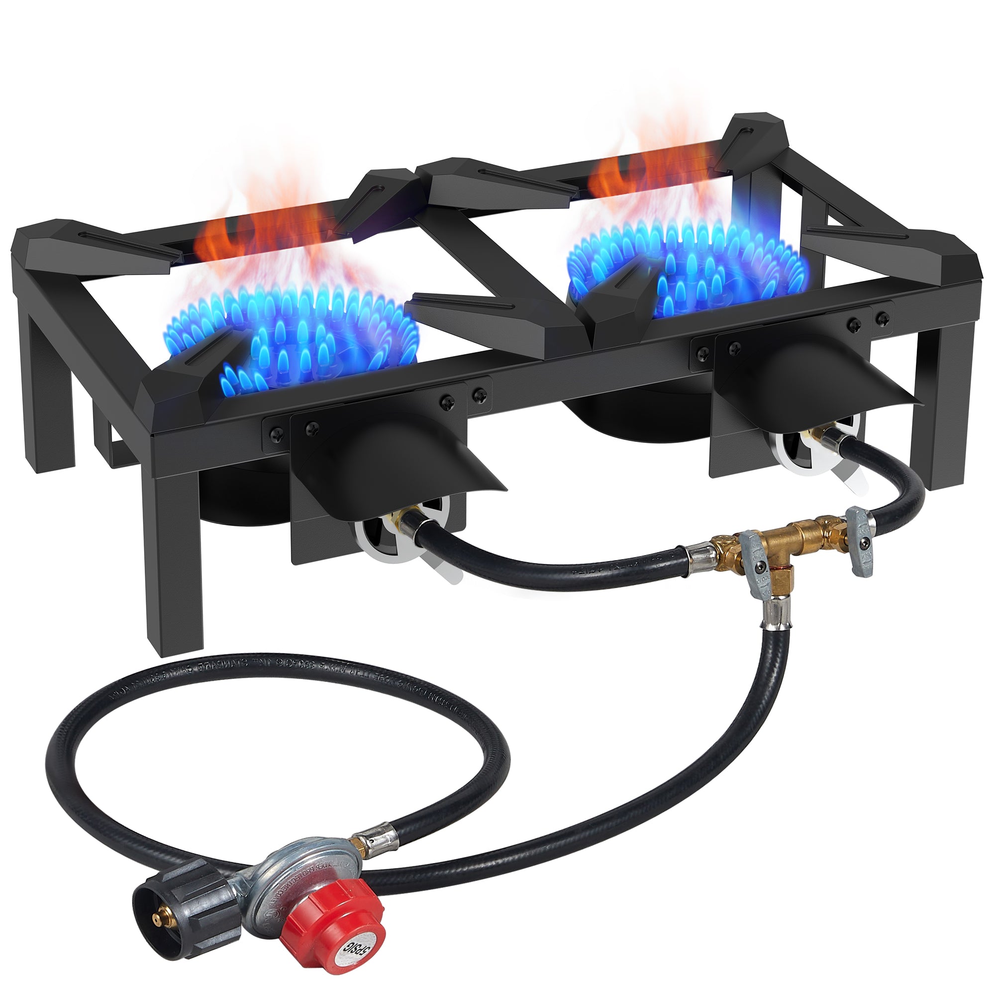 BESTFIRE Double Burner Propane Camping Stove with Independent Control Valves & 5PSI Hose - Heavy Duty Portable Outdoor Cooker for BBQ, Tailgating, and Camping