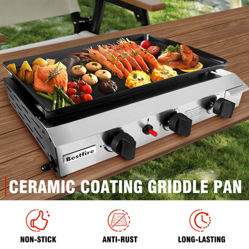3 Burners Gas Propane Griddle,Outdoor Portable Propane Gas Grill Griddle-30000 BTU, Stainless Steel Flat Top Griddle Station for Kitchen, BBQ, Camping Tailgating 23 Inch Flat Top Grill