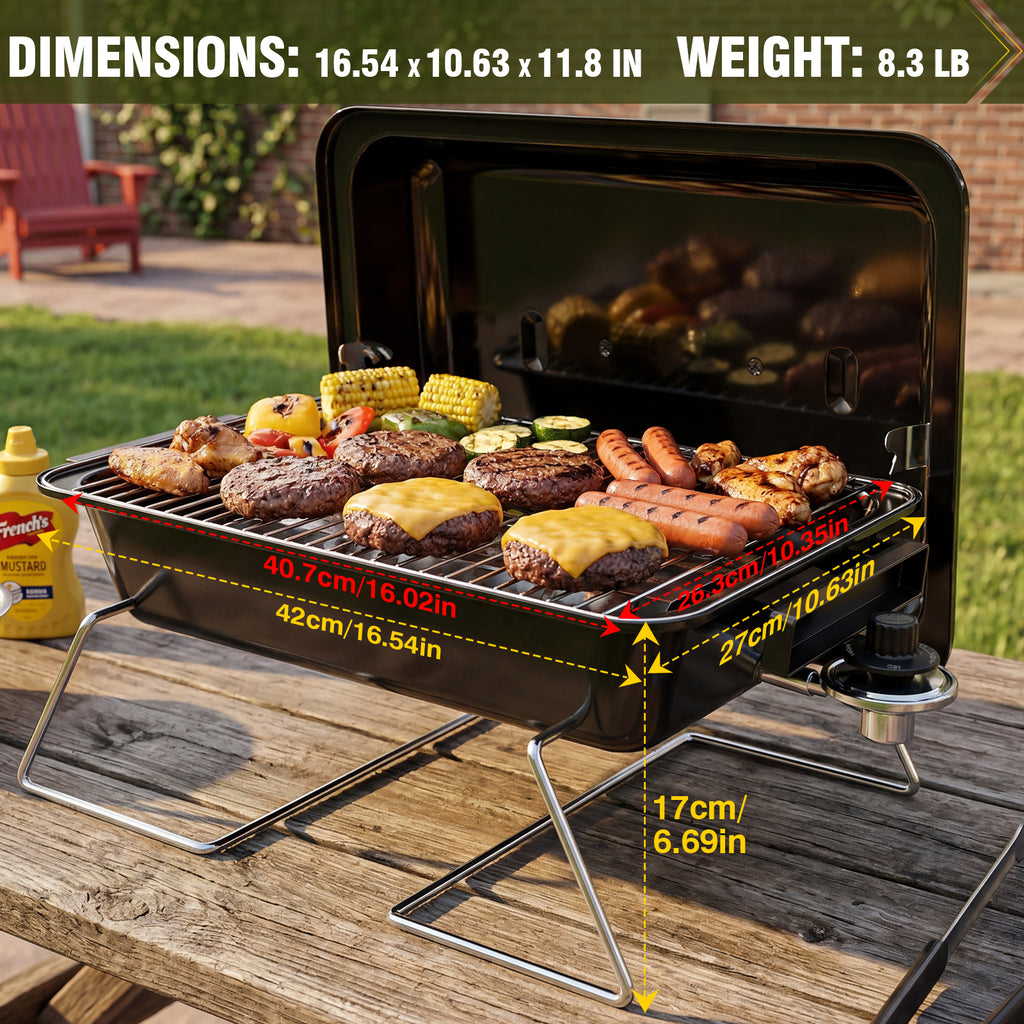 BESTFIRE Portable Propane Gas Grill with New 2-in-1 Valve - Compatible with Large Tank & Small Cylinder, Gas Grill with Foldable Legs & Adjustable Regulator,Heavy Duty, Perfect for Outdoor Camping
