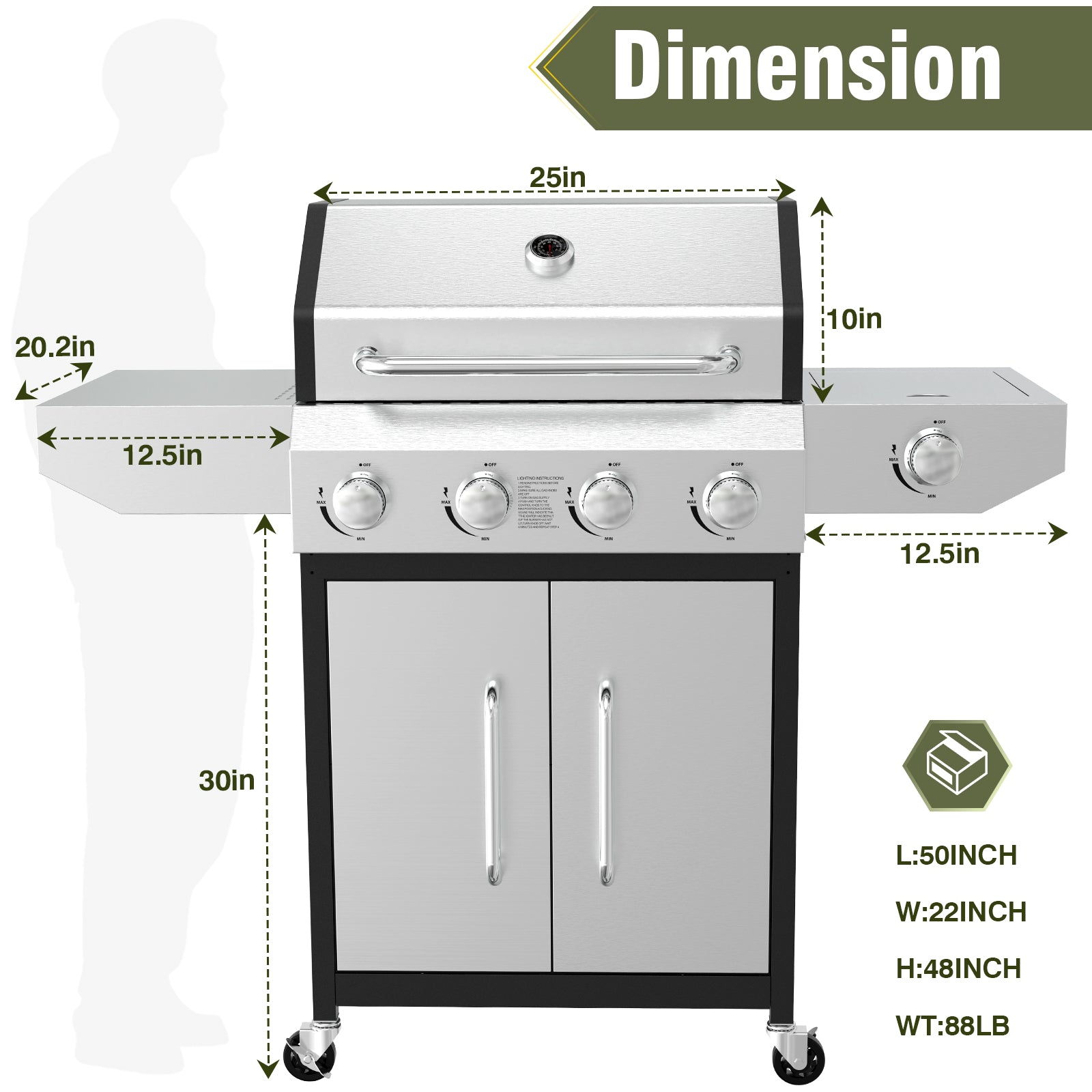 BESTFIRE 60,000 BTU 4+1 Burner Propane Gas Grill - 647 sq. inches Stainless Steel Outdoor BBQ with Porcelain-Enameled Cast Iron Grates, Side Burner & Storage Cabinet for Patio and Backyard Cooking