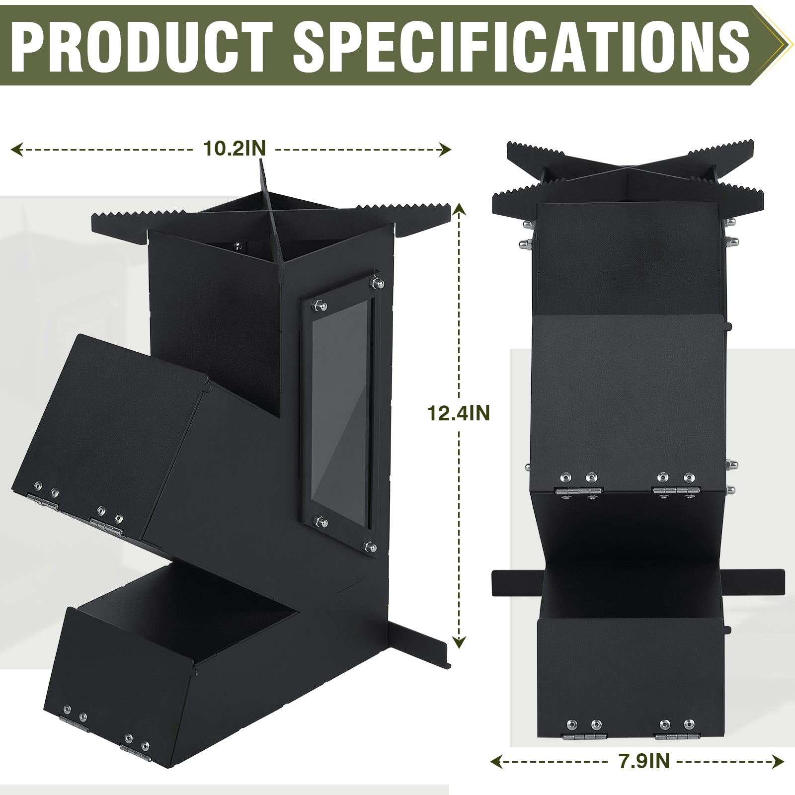 Rocket Stove with Glass Window, Portable Wood Burning Stove for Outdoor Cooking, Heavy Duty Camping Grill, Backyard Cooking Wood Fire Stove for Emergency Survival and Preparedness