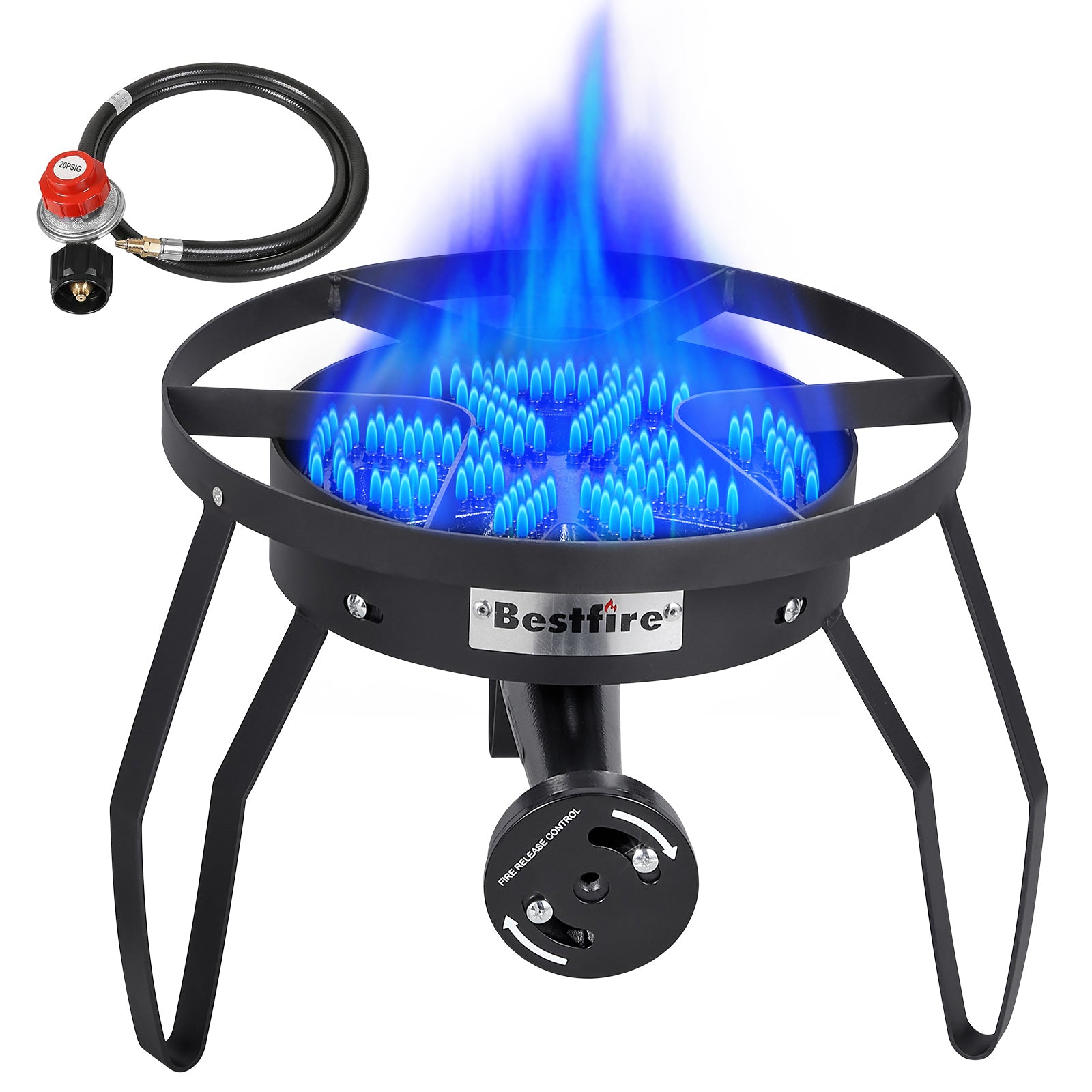 16" Single Propane Burner Camping Stove with Steel Braided Hose 200,000 BTU for Frying, Camping, Home Brewing and Turkey Frying