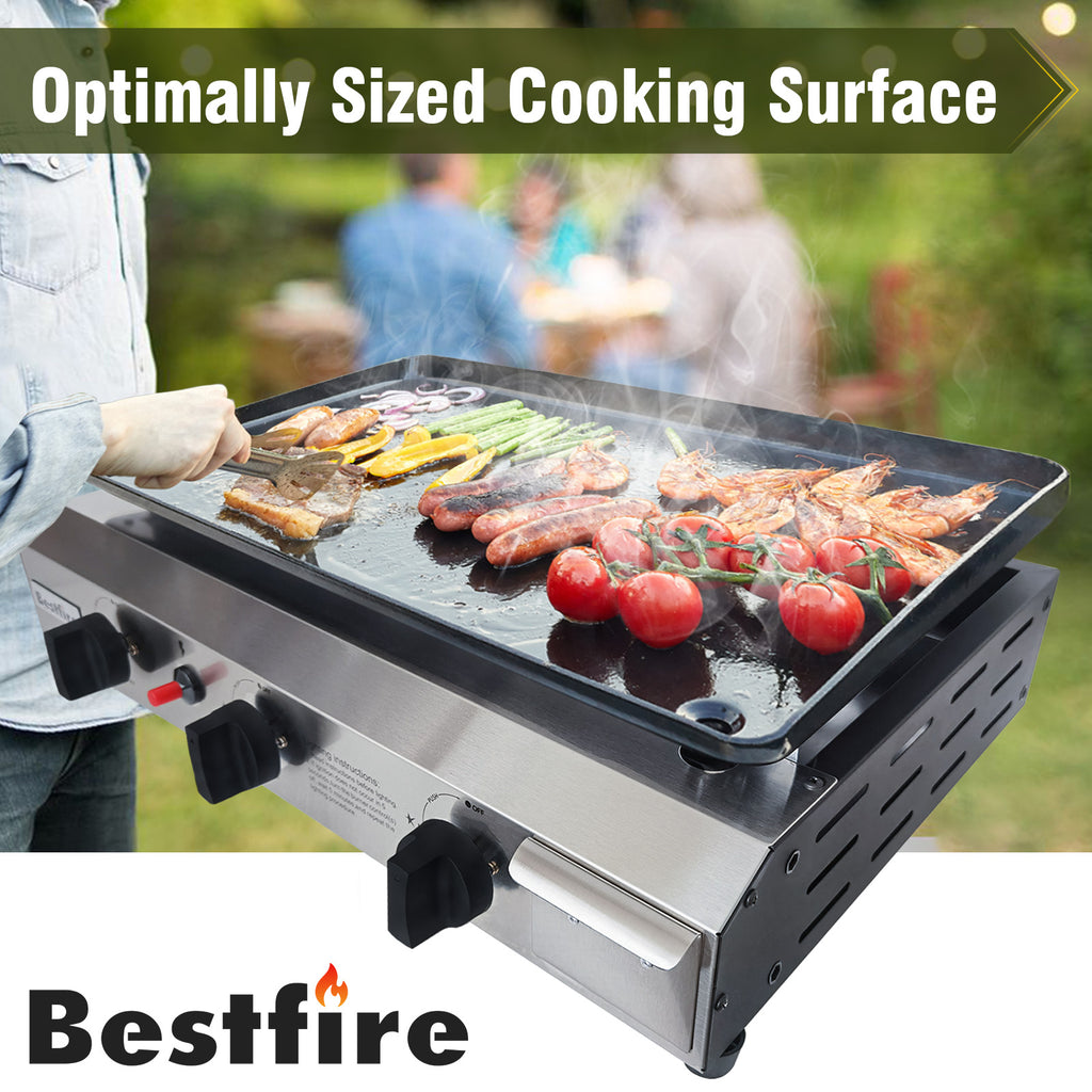 3 Burners Gas Propane Griddle,Outdoor Portable Propane Gas Grill Griddle-30000 BTU, Stainless Steel Flat Top Griddle Station for Kitchen, BBQ, Camping Tailgating 23 Inch Flat Top Grill