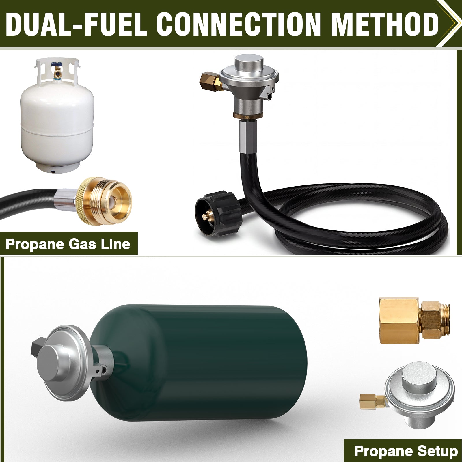 Bestfire Dual Fuel Connections Adapter for Large Cylinders & Small Canisters, Compatible With VEVOR/Monument Grills/ONLYFIRE GRILLS/Royal Gourmet Corp/Royal Gourmet Corp and Most Propane Grill