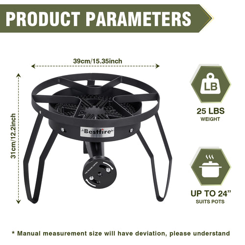 16" Single Propane Burner Camping Stove with Steel Braided Hose 200,000 BTU for Frying, Camping, Home Brewing and Turkey Frying