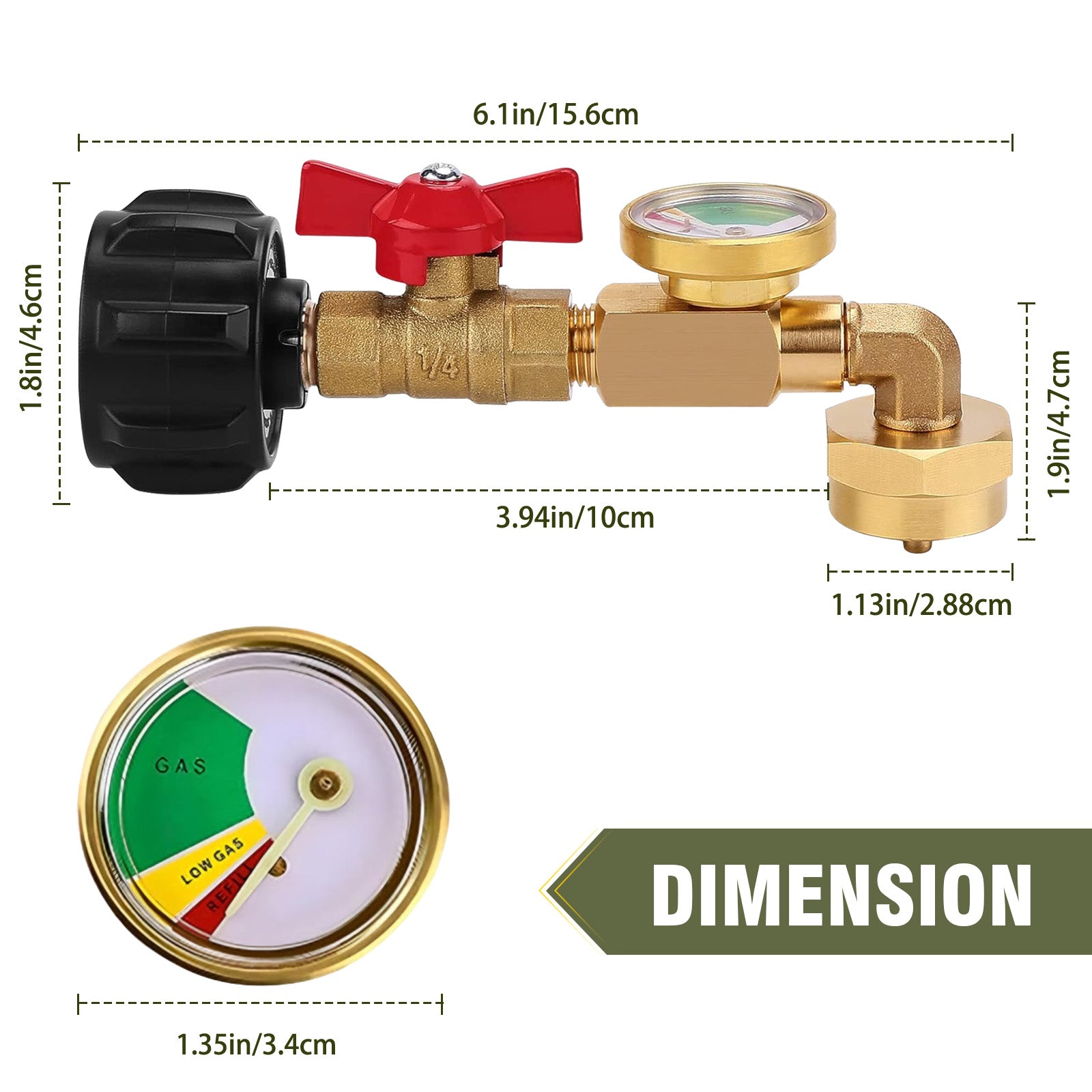 Propane Refill Adapter with Valve and Gauge, Fill 1lb Bottles from 20lb Propane Tank and 1 lb Throwaway Disposable Cylinder Propane Bottle Connector Fits QCC1/Type 1 Propane Tank