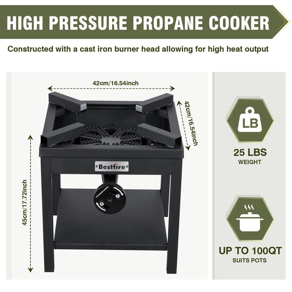 260,000 BTU Outdoor Propane Gas Stove with 0-30 PSI Adjustable Regulator and Steel-Braided Hose for Outdoor Home Cooking and Turkey Frying