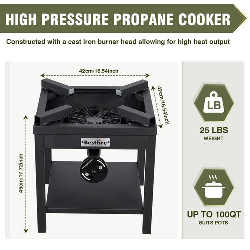 260,000 BTU Outdoor Propane Gas Stove with 0-30 PSI Adjustable Regulator and Steel-Braided Hose for Outdoor Home Cooking and Turkey Frying